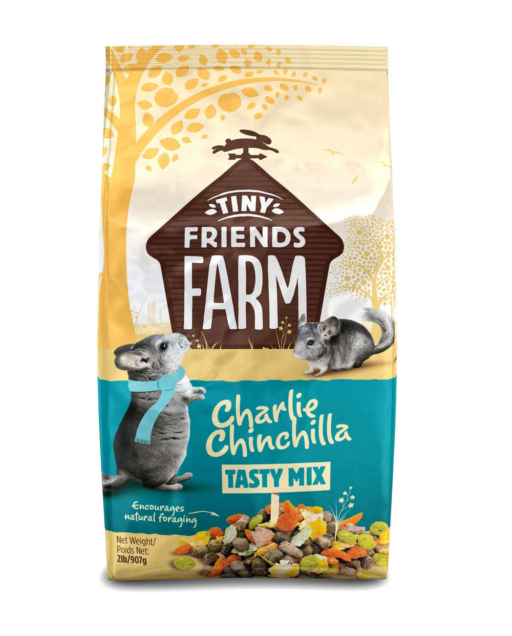Supreme Petfoods Charlie serving bowl highlights natural foraging bites for chinchillas.