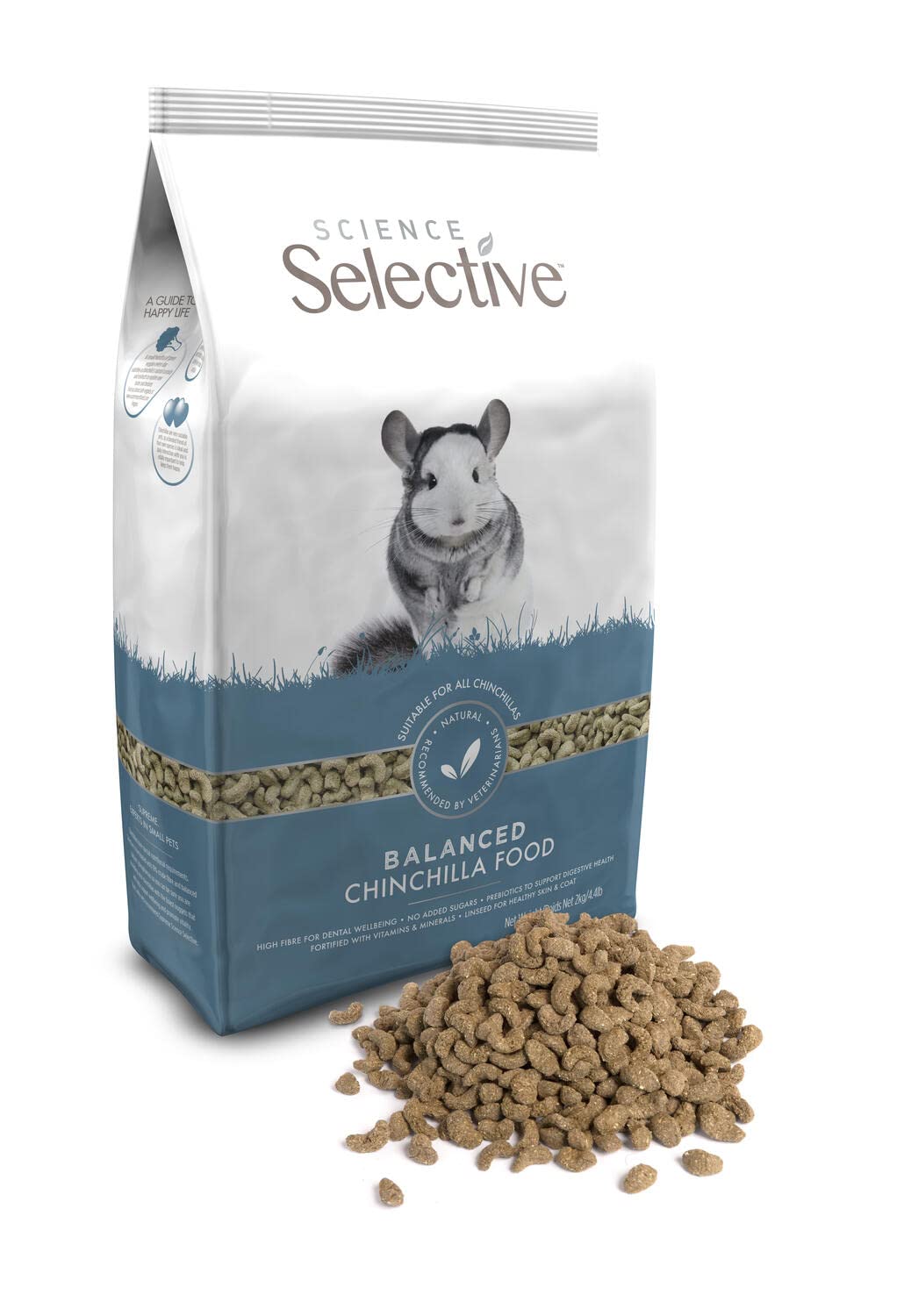 Science Selective chinchilla food supports healthy digestion with high fiber.