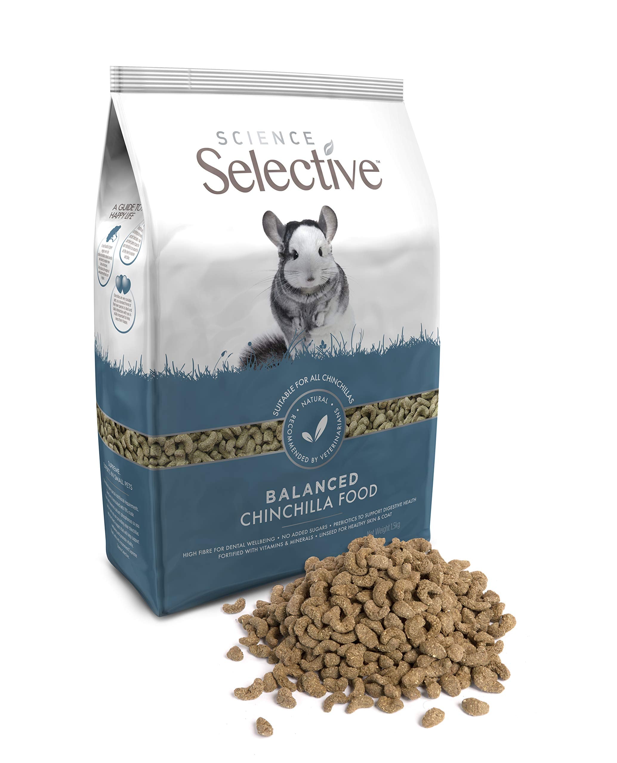 Supreme Petfoods Science Selective chinchilla linseed shot emphasizing healthy omega support.
