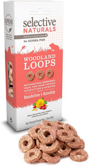 Close-up of Woodland Loops treats, high-fiber snack suitable for rabbits and guinea pigs.