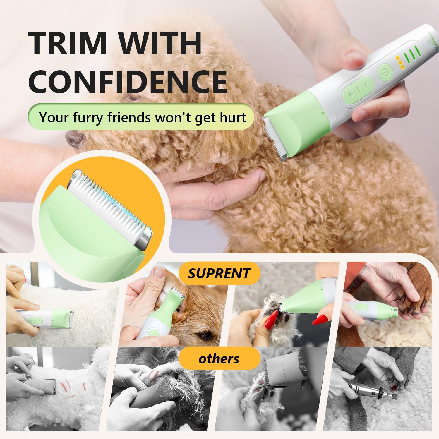 SUPRENT guide combs for customizable hair lengths (3-6 mm)