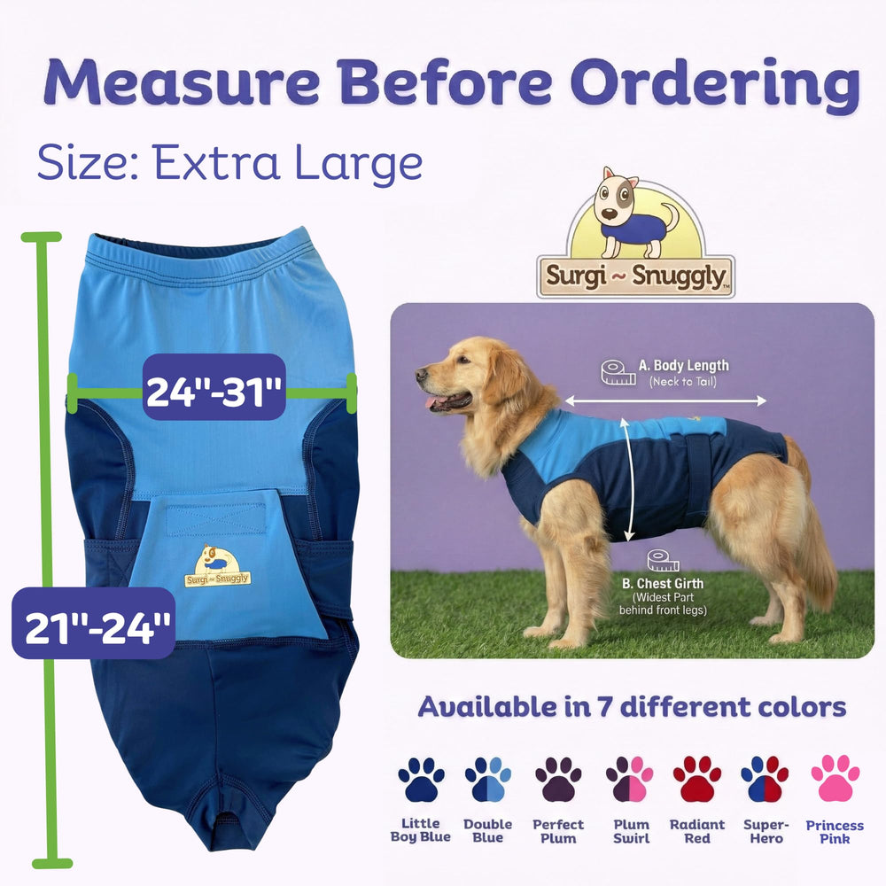 Surgi~Snuggly recovery suit back panel opens for easy potty breaks.