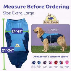 Surgi~Snuggly recovery suit back panel opens for easy potty breaks.