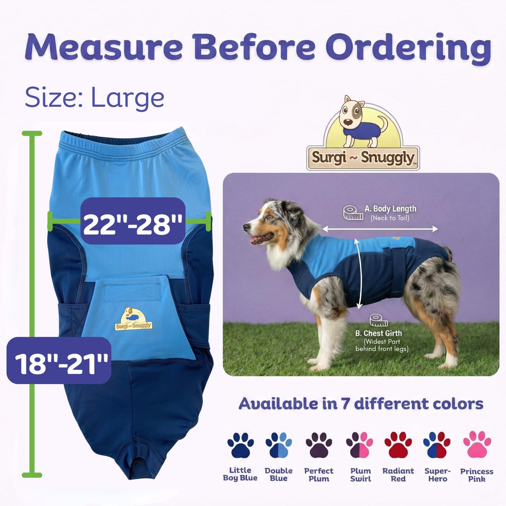 Surgi~Snuggly back-panel open design enables easy potty breaks during recovery.