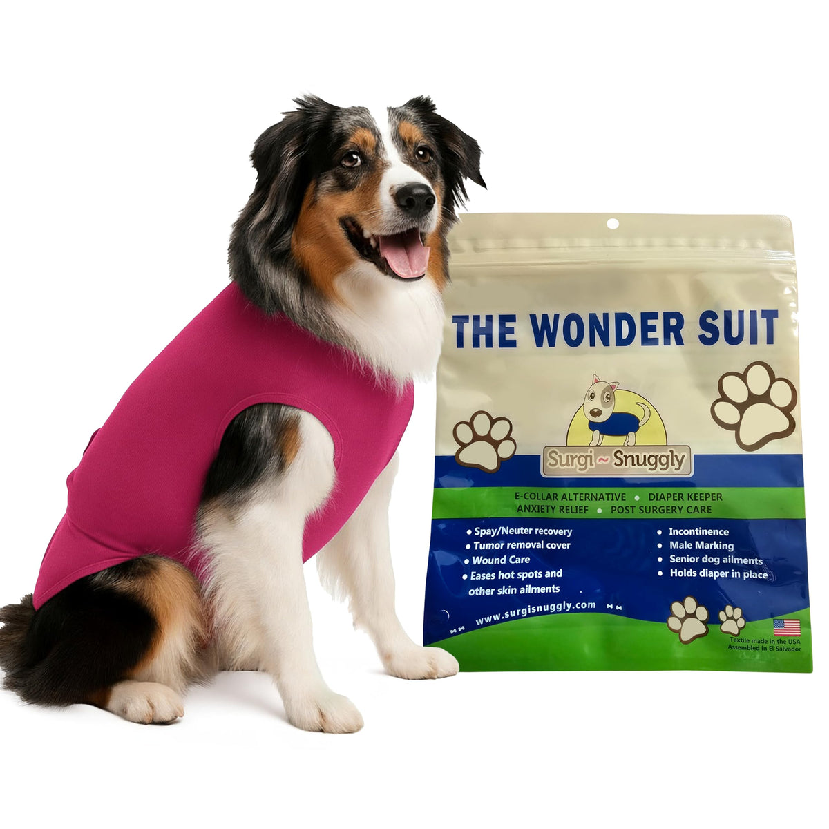 Surgi Snuggly recovery suit front view showing easy-on design for post-surgery comfort