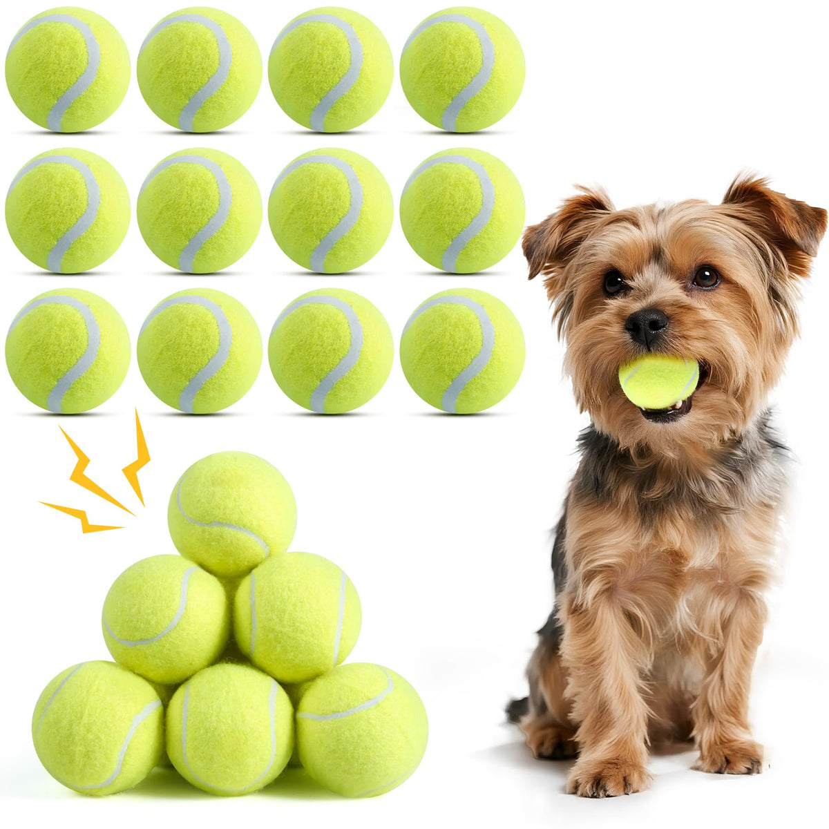 Susu and Wuwu 12-pack squeaky balls for small dogs, durable chew-friendly fetch.