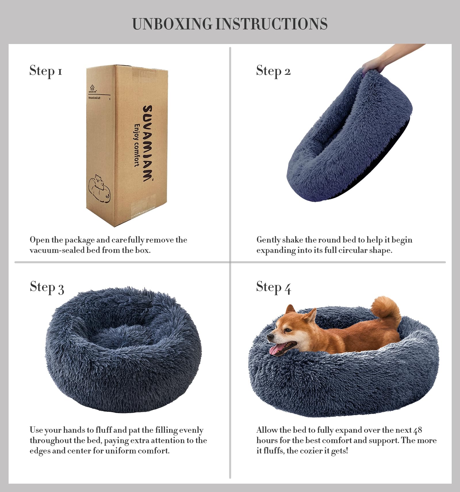 SUVAMJAM Comfort Donut Bed anti-slip base on hardwood floor.
