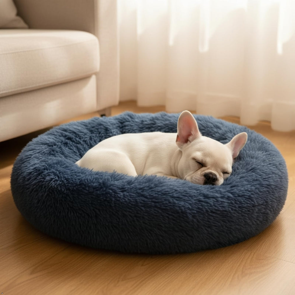 SUVAMJAM Comfort Donut Bed top view in gray with plush interior.