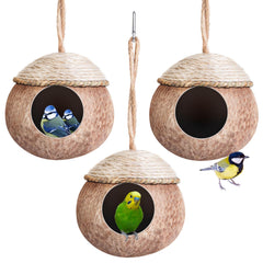 Suzile natural coconut bird nest for cages, 3-pack, easy replacement for a clean habitat.