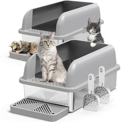 Suzzipaws 2-pack XL stainless steel litter box enclosure with lid offering roomy space for multiple cats