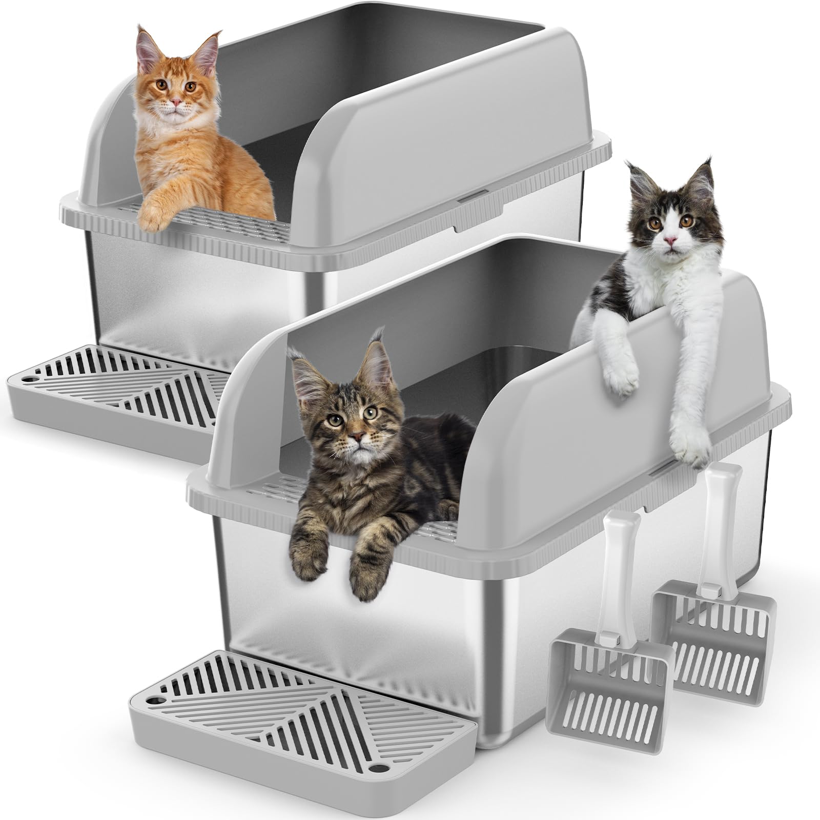 Suzzipaws deep stainless steel litter box with lid for two-pack setup