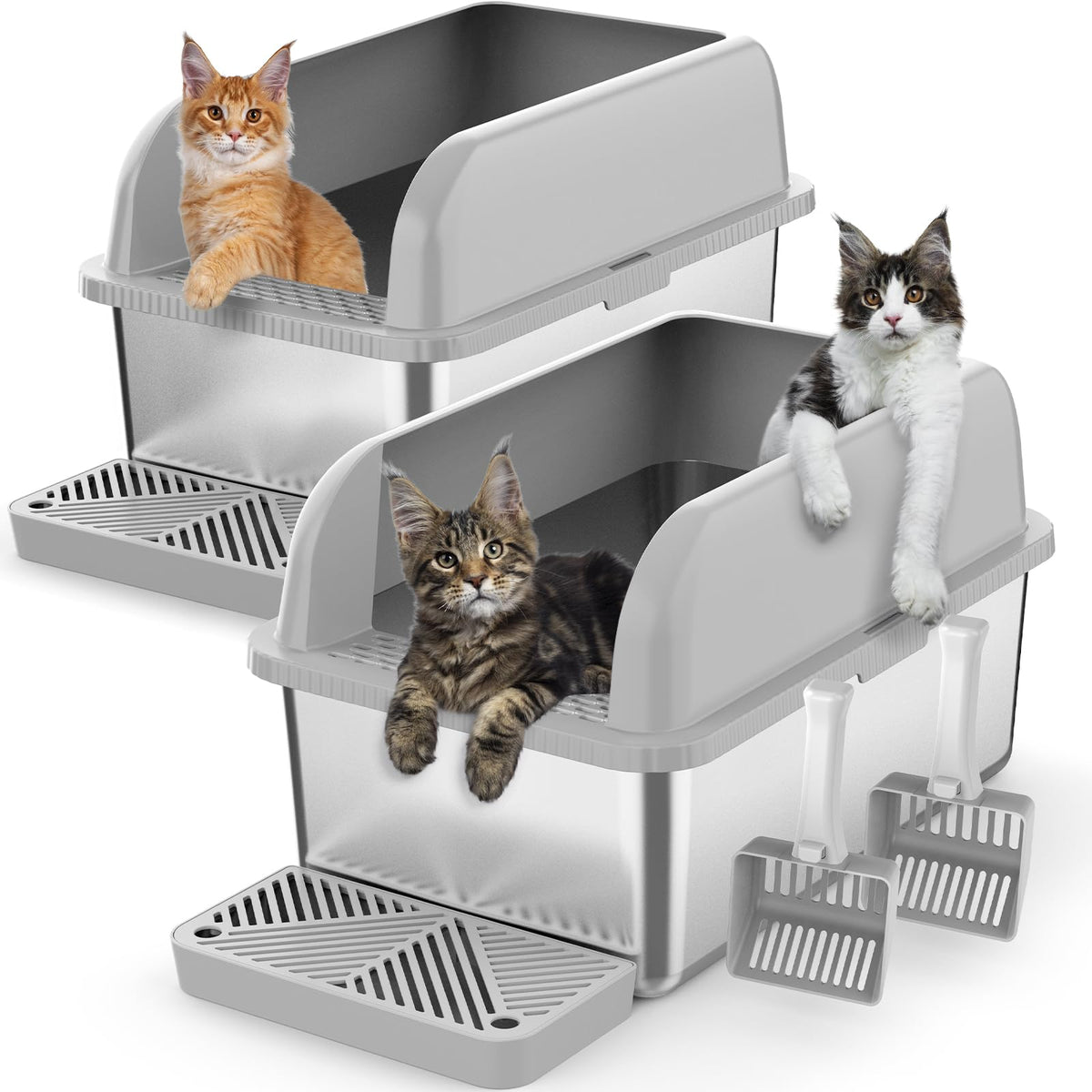 Suzzipaws deep stainless steel litter box with lid for two-pack setup