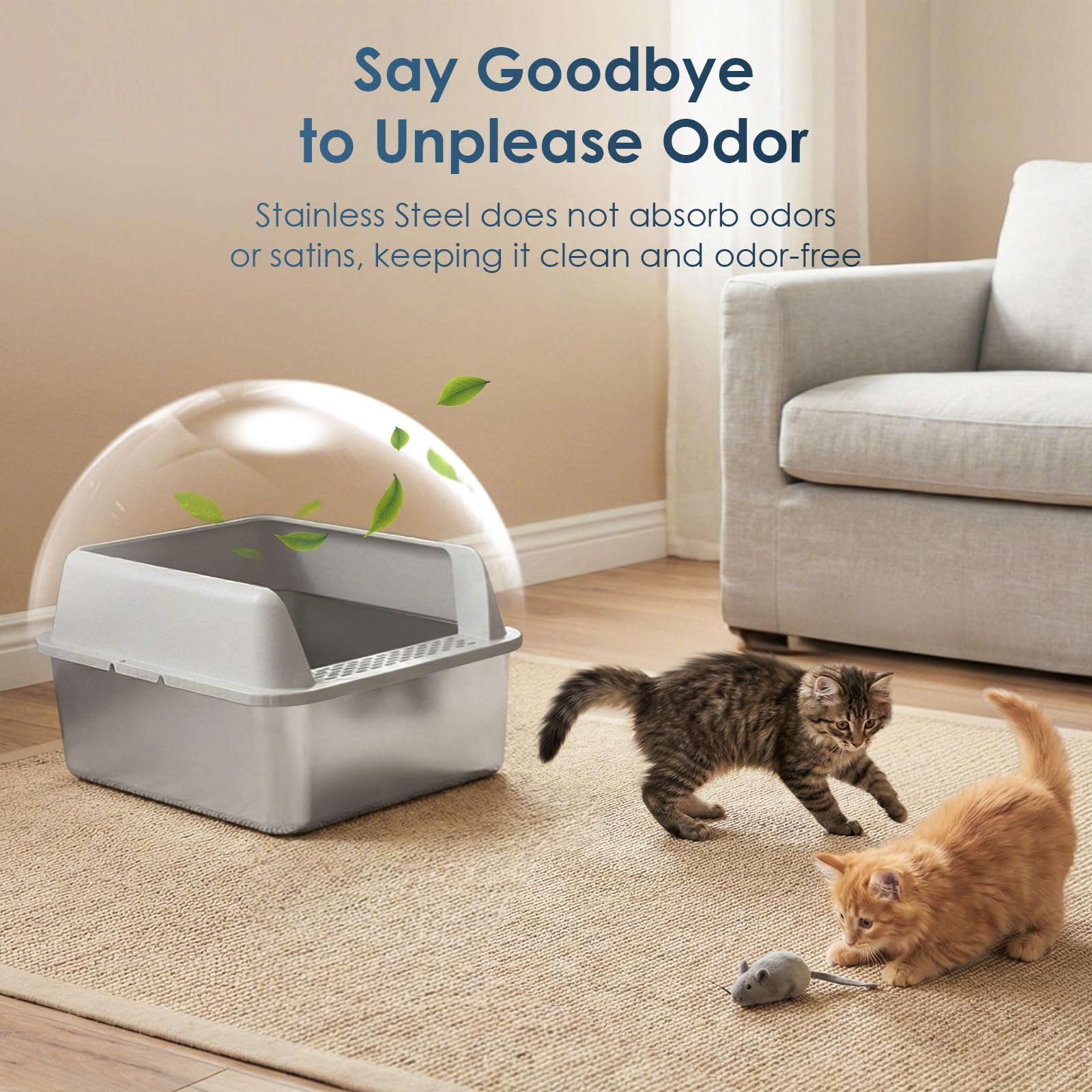 Suzzipaws rust-resistant steel litter box stays clean with simple wipes.