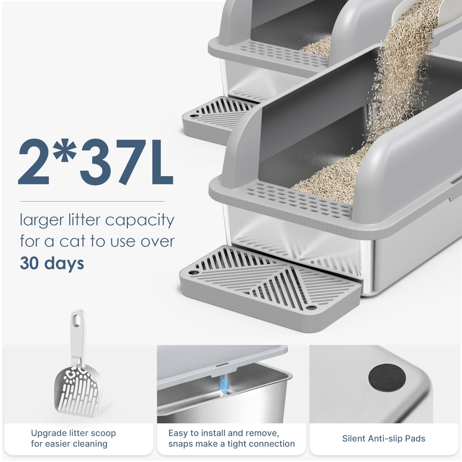 Suzzipaws stainless steel litter pan for big cats with high walls for containment