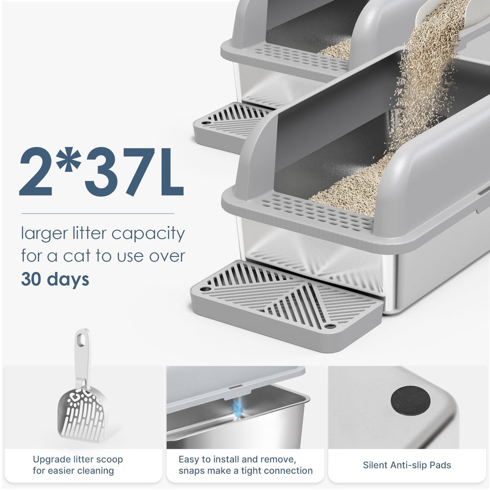 Suzzipaws stainless steel litter pan for big cats with high walls for containment