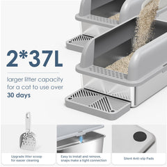 Suzzipaws stainless steel litter pan for big cats with high walls for containment