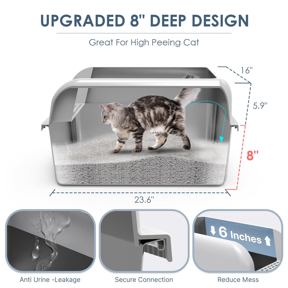 Suzzipaws stainless steel litter box overlap seam reduces leaks and spills