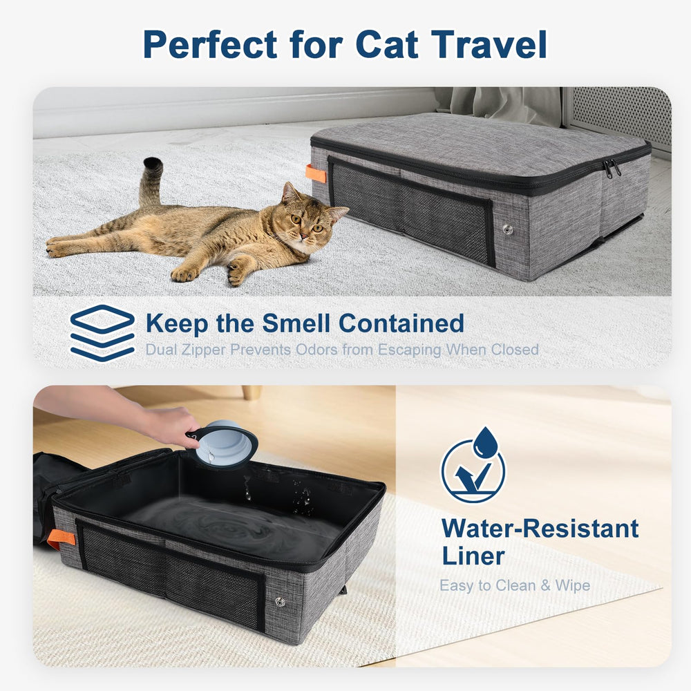 Suzzipaws travel litter box includes litter scoop for quick cleaning on the go.