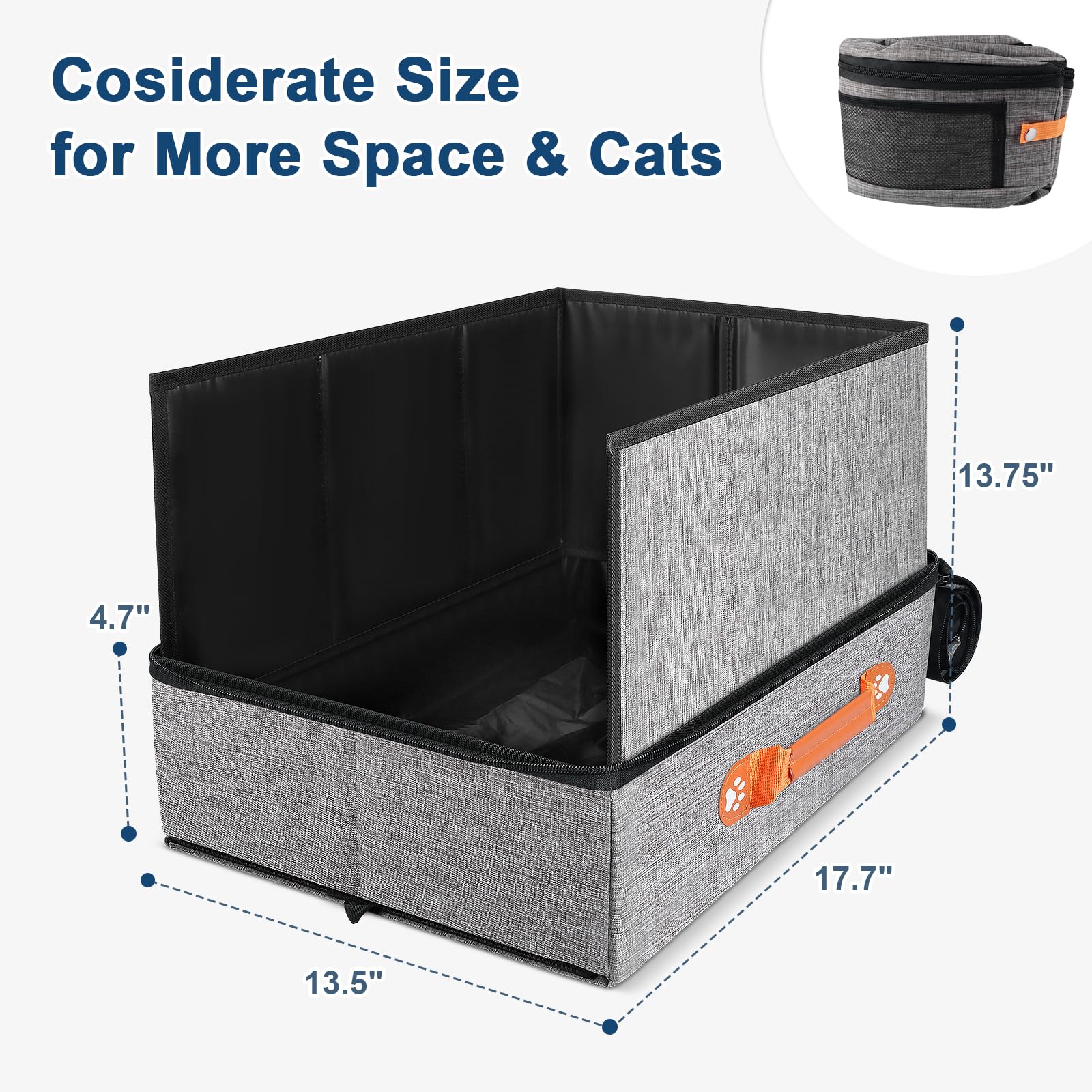 Suzzipaws travel litter box with removable shield to reduce mess during travel.