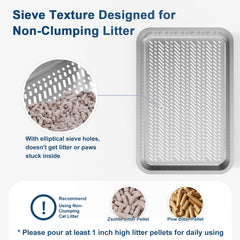 Suzzipaws urine absorbent pad beneath the bottom pan helps keep the box dry.