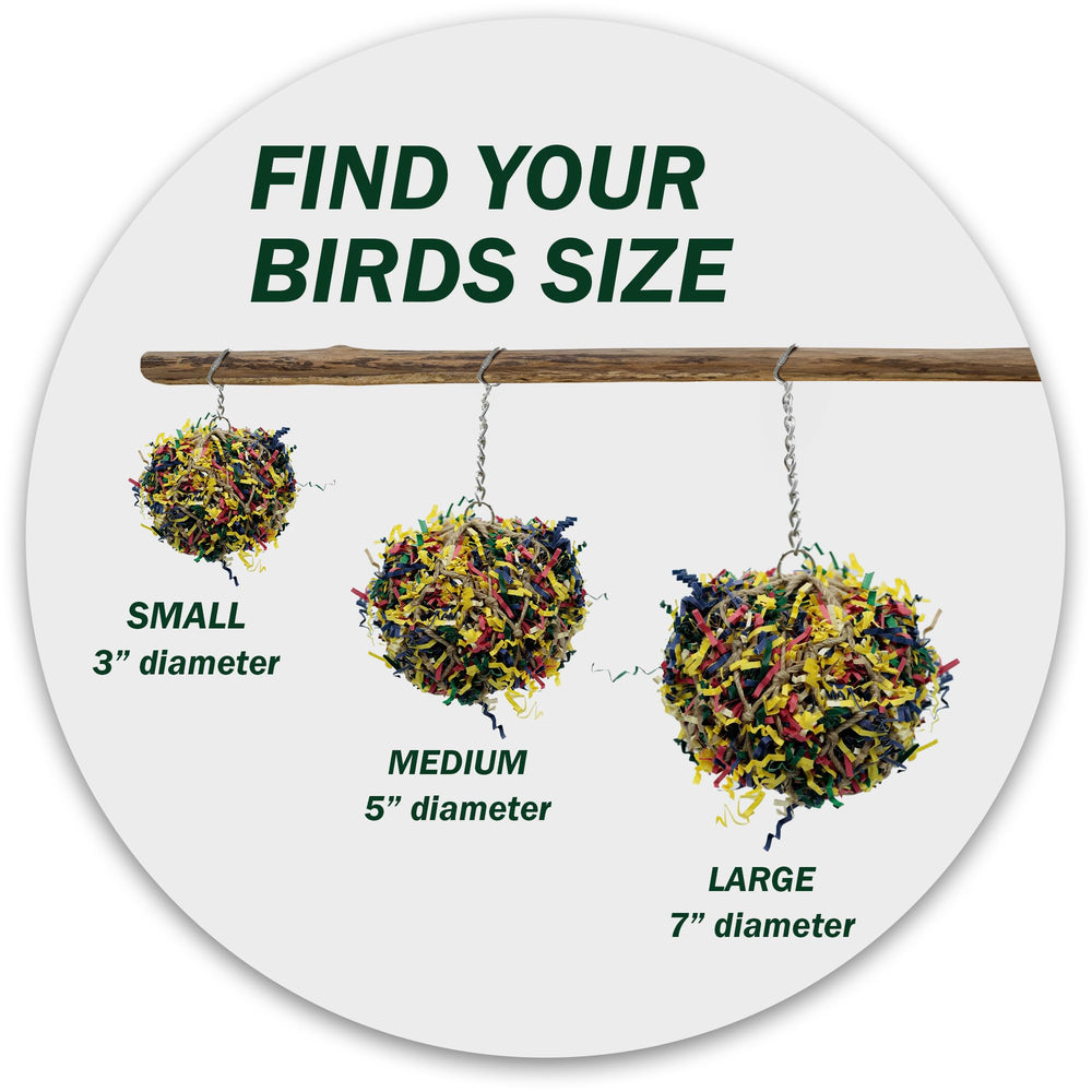 Sweet Feet and Beak 3inch shredder ball designed for easy cage hanging