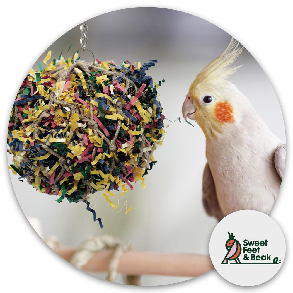 Sweet Feet and Beak 3inch shredder ball reveals hidden wooden treasures for enrichment