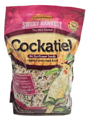 Sweet Harvest cockatiel no-sunflower-seed-mix bag with premium nutrition for birds.