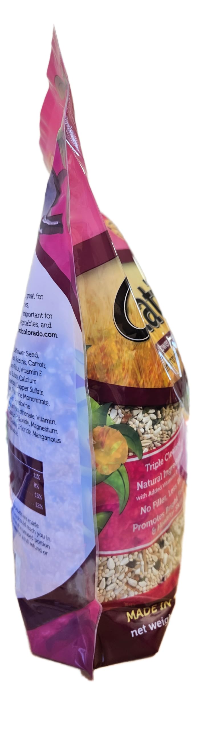 Sweet Harvest premium seed mix packaging emphasizes freshness and triple-cleaned processing.