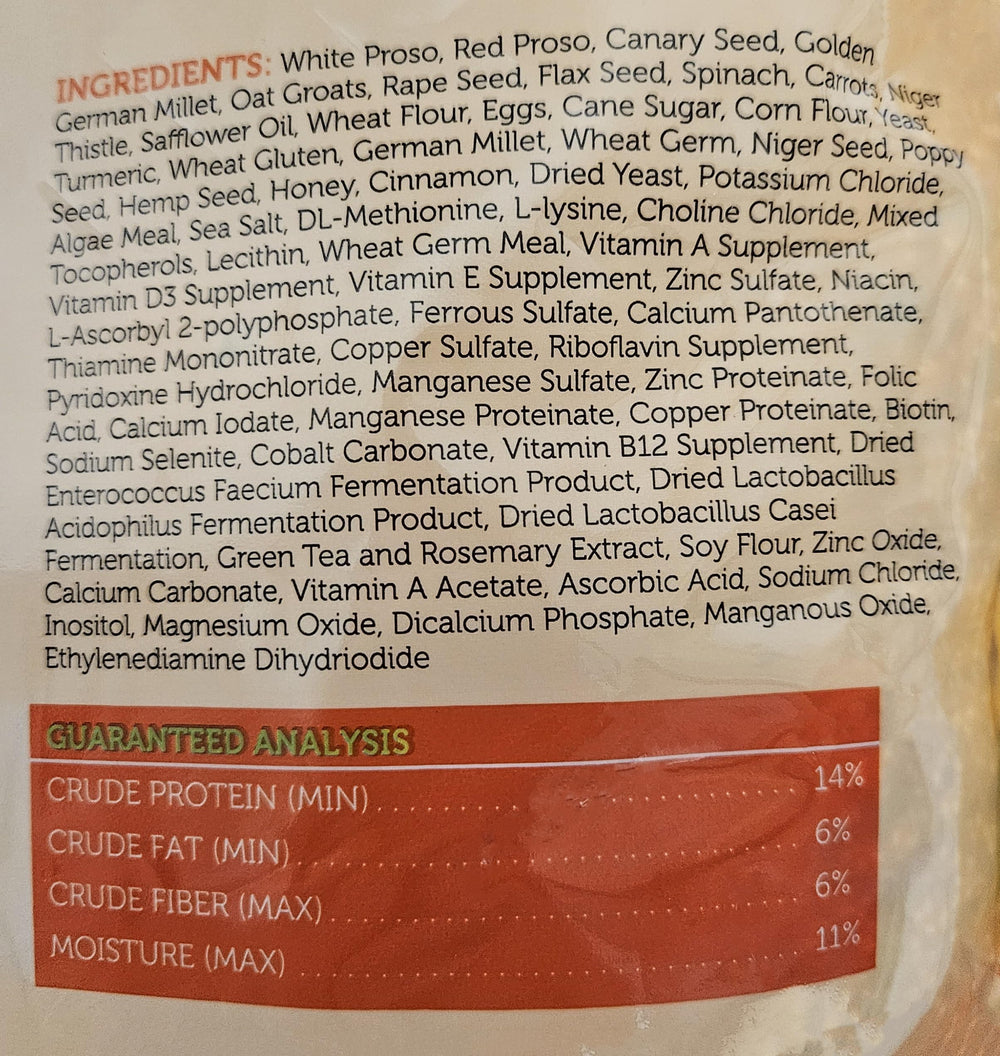 Assorted seeds and grains in the Sweet Harvest Finch Mix for nutrition variety