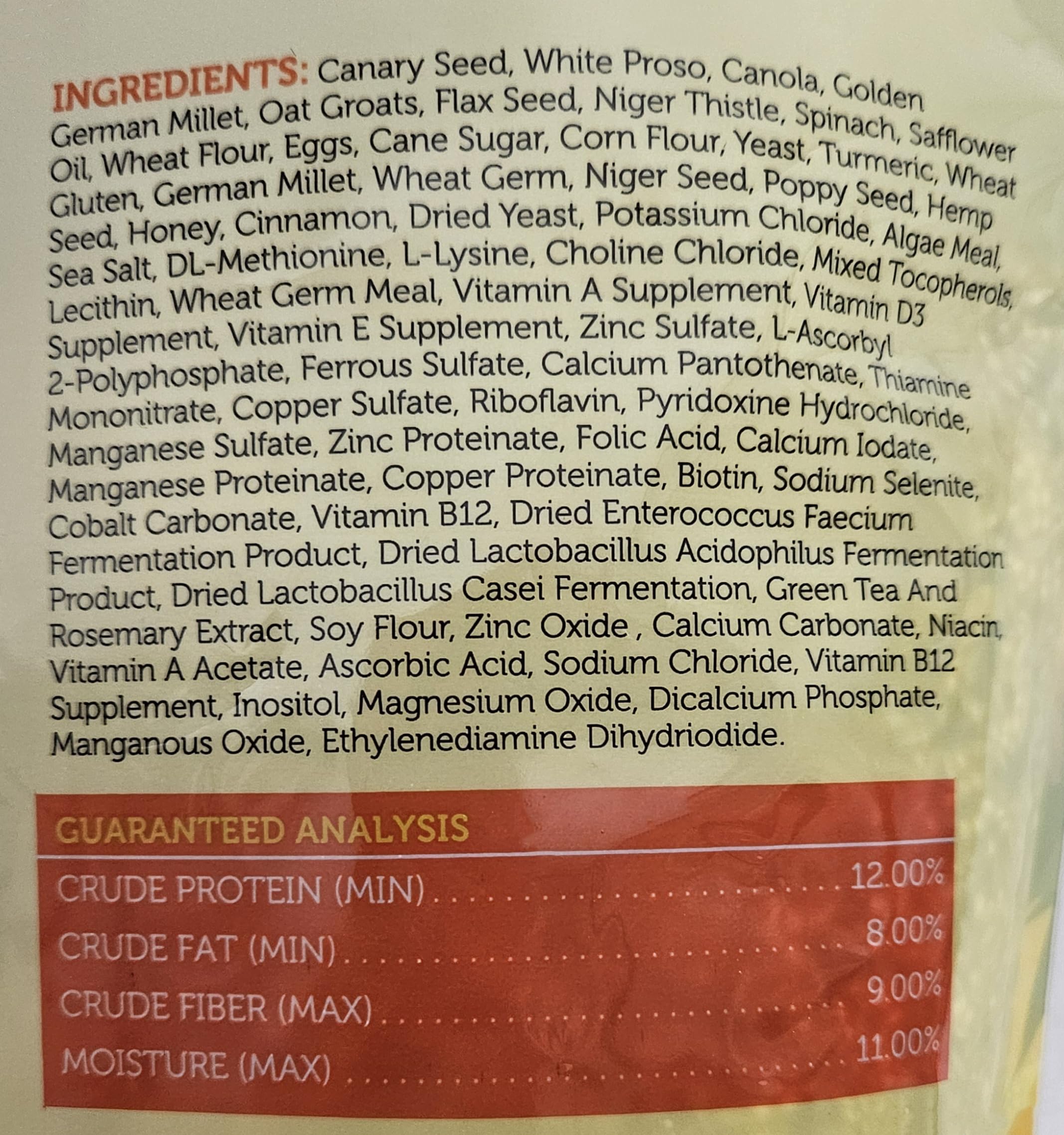 Sweet Harvest natural colors in canary seed mix without artificial dyes.
