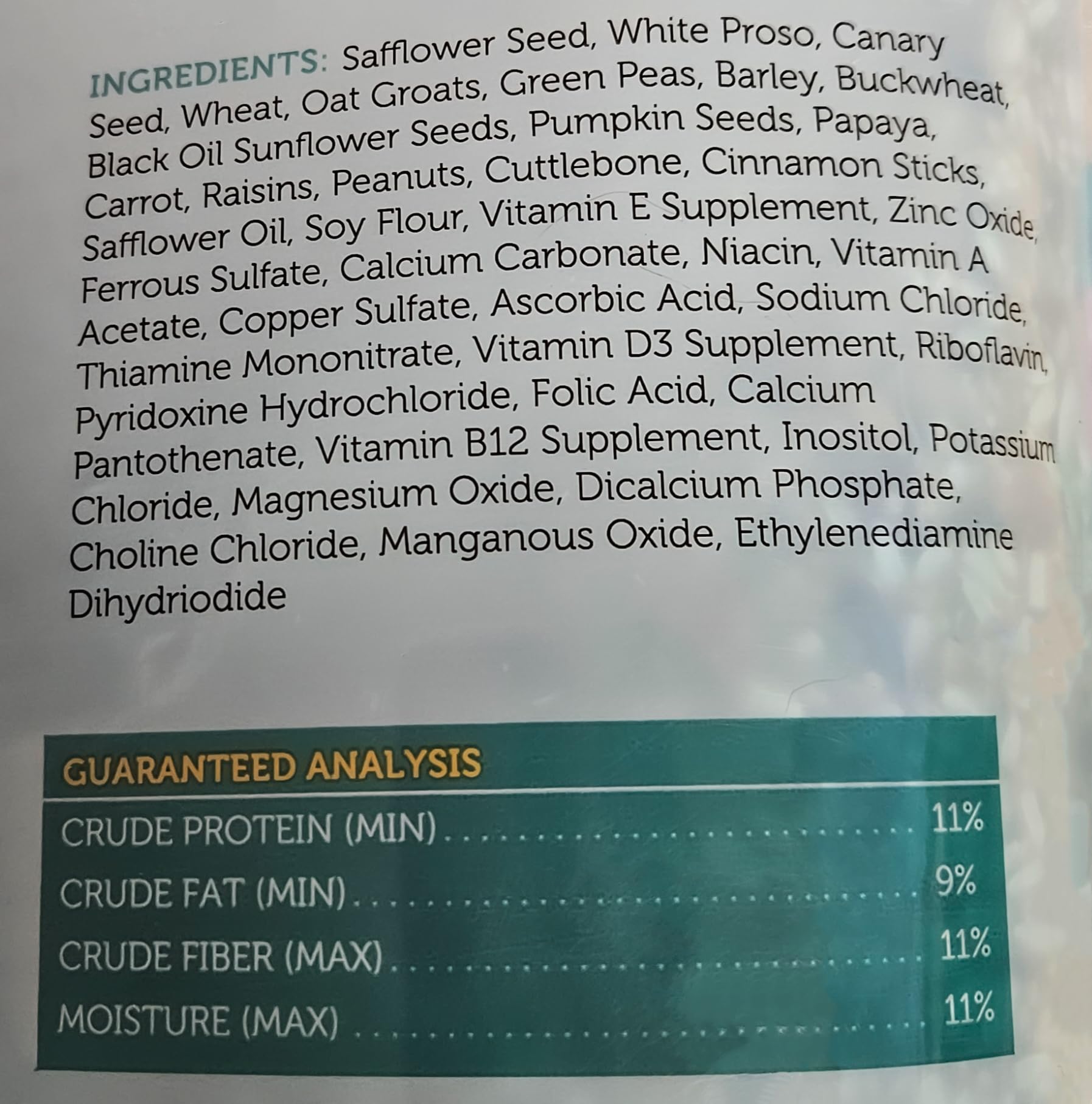 Sweet Harvest triple-cleaned seed mix ready for freshness and clean feeding