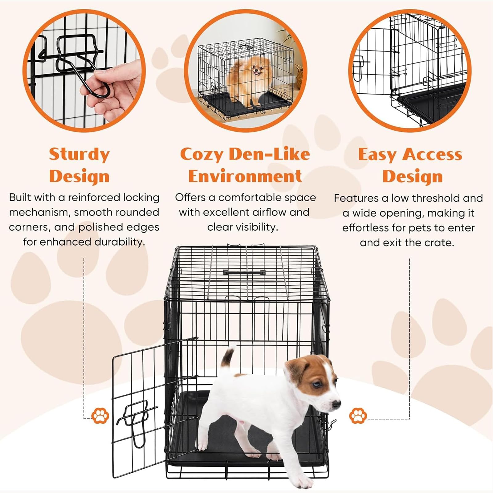 Sweetcrispy 24inch dog crate open tray for easy cleaning.