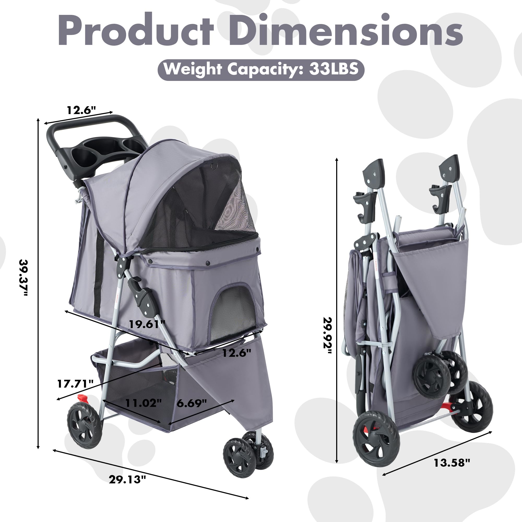 Sweetcrispy 3 Wheels Pet Stroller cabin-inside shows breathable mesh for airflow.