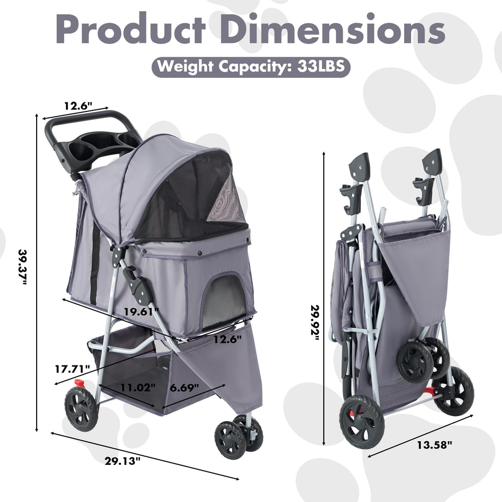 Sweetcrispy 3 Wheels Pet Stroller cabin-inside shows breathable mesh for airflow.