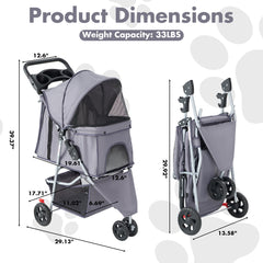 Sweetcrispy 3 Wheels Pet Stroller cabin-inside shows breathable mesh for airflow.