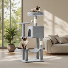 Sweetcrispy 44-inch cat tree top view shows multi-level play space for indoor cats