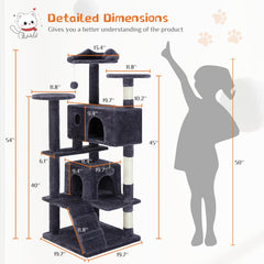 Sweetcrispy cat tree dangling balls with bells for interactive play.