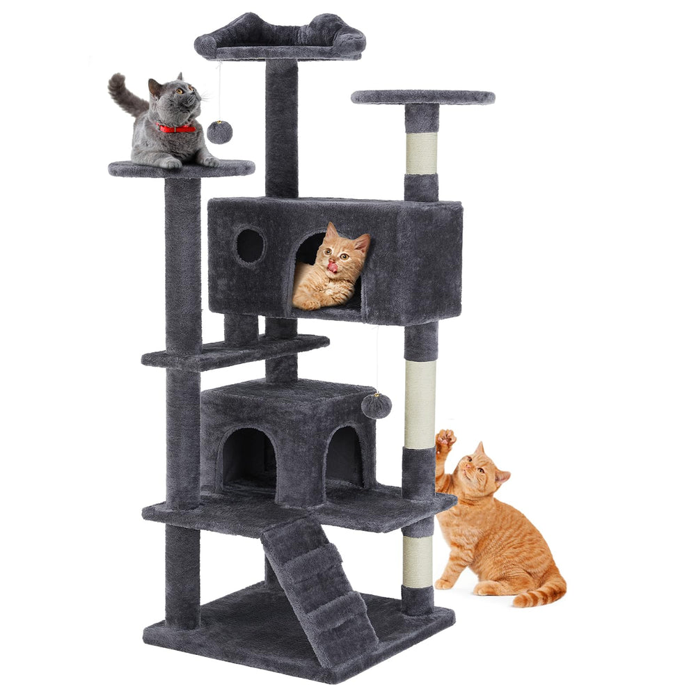 Sweetcrispy 54-Inch Cat Tree Tower front view with three levels for climbing.