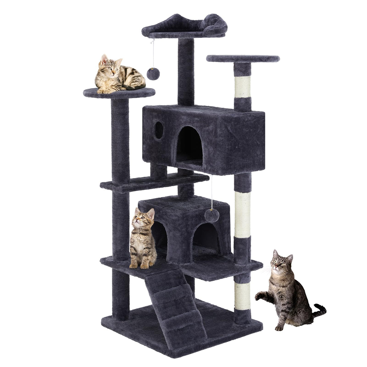 Sweetcrispy 54 Inch Cat Tree Tower overview with vertical space for multiple cats