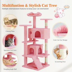 Sweetcrispy 54-inch cat tree side view highlighting vertical multi-cat play area.