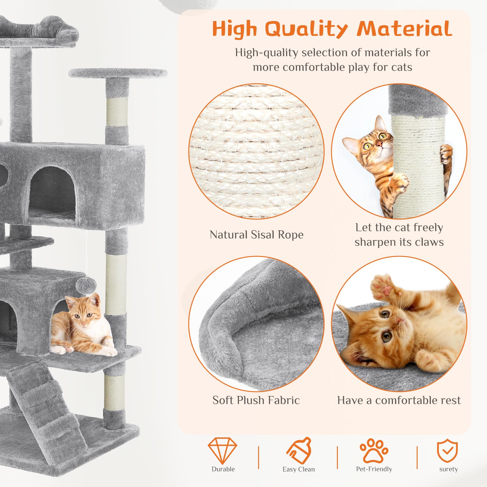 Sweetcrispy 54-Inch Cat Tree private-condos interior provides cozy hideouts.