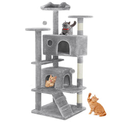 Sweetcrispy 54-Inch Cat Tree top view highlighting three levels for climbing and lounging.