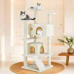 Sweetcrispy 54inch cat tree tower with three platforms for climbing and lounging.