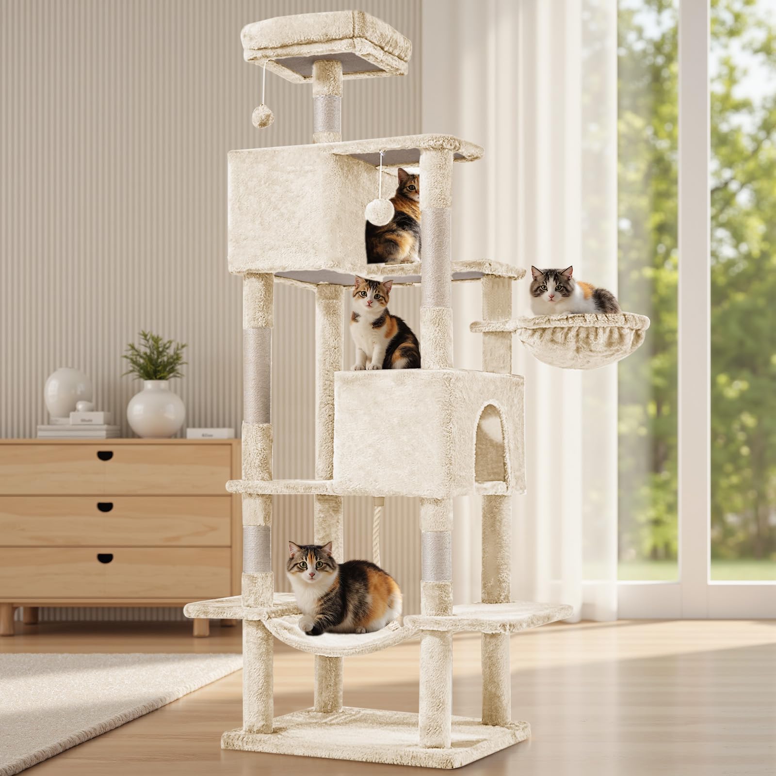 Sweetcrispy 66-inch cat tree base stability for confident climbers