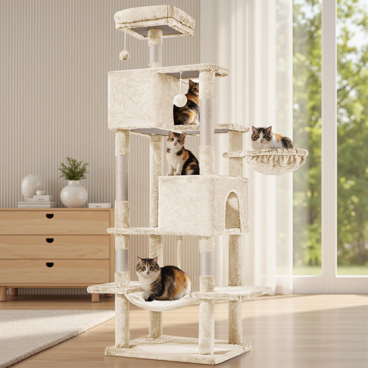Sweetcrispy 66-inch cat tree base stability for confident climbers