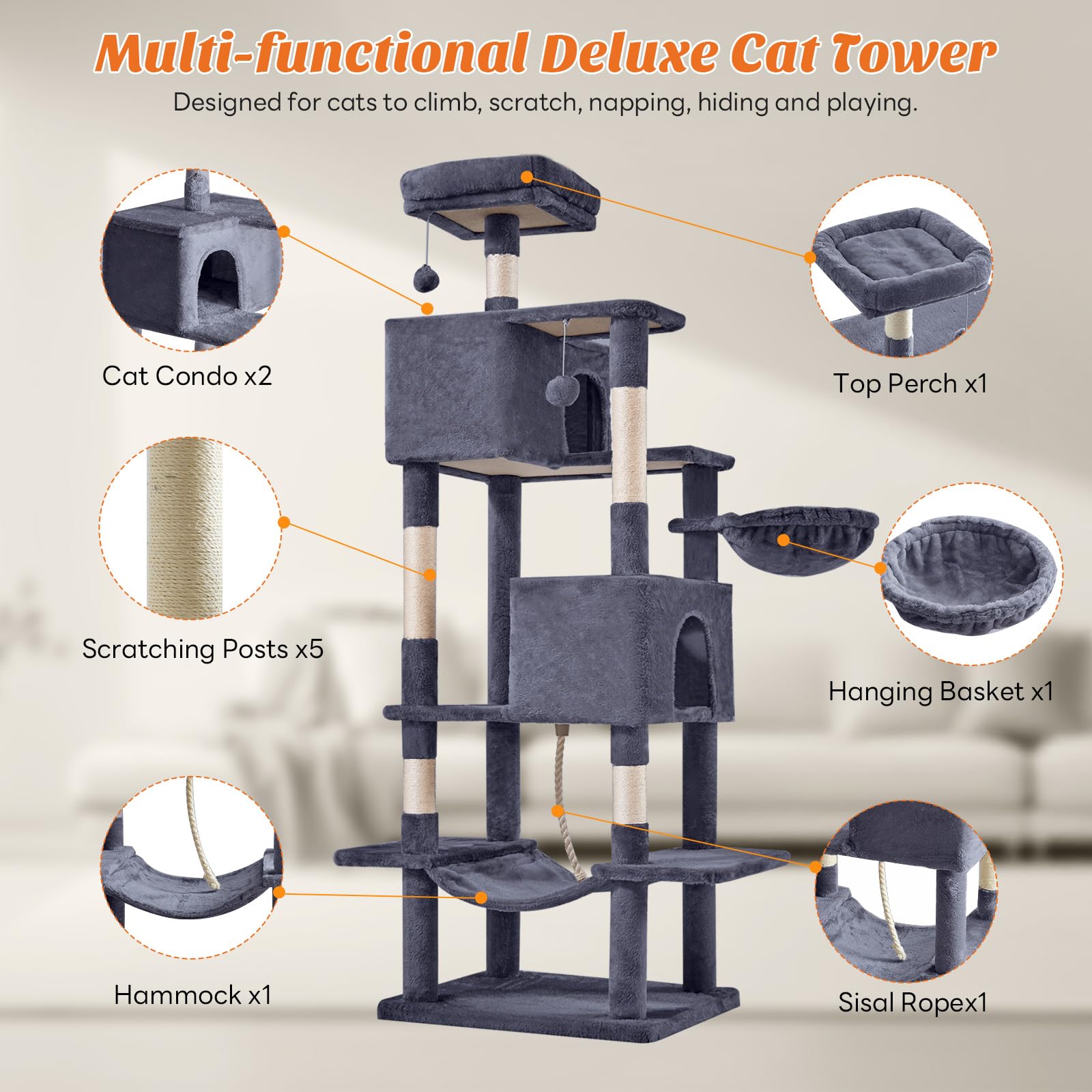 Sweetcrispy cat tree hammock for lounging after play