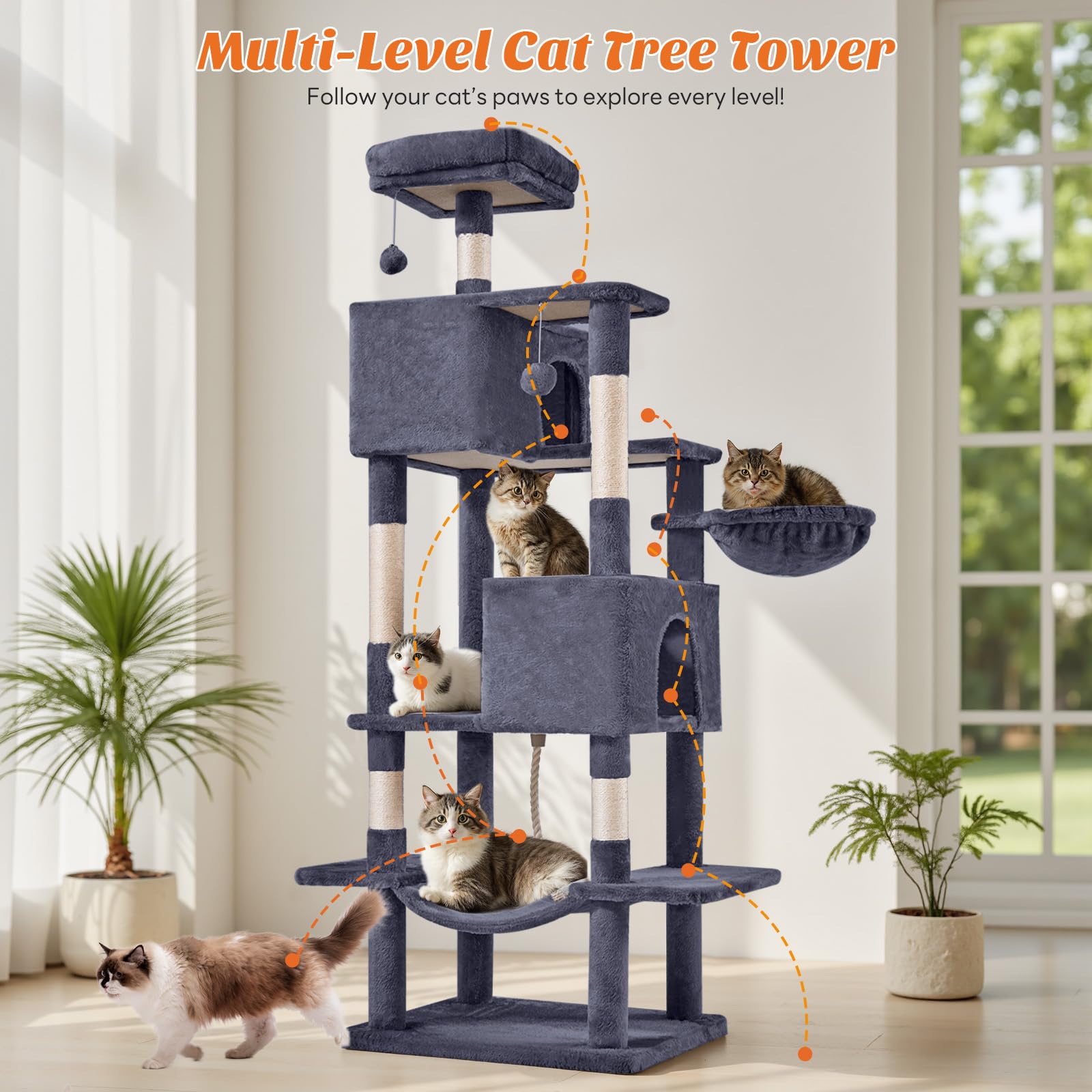 Sweetcrispy 66-inch cat tree sisal posts for claw care