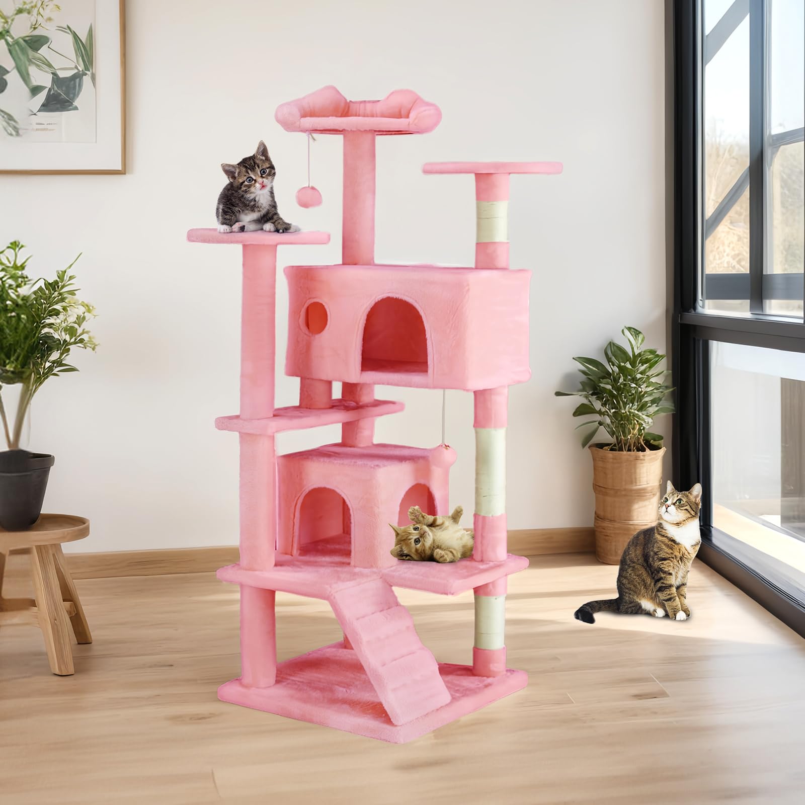 Sweetcrispy anti-tilt base ensures stable play for multiple cats.