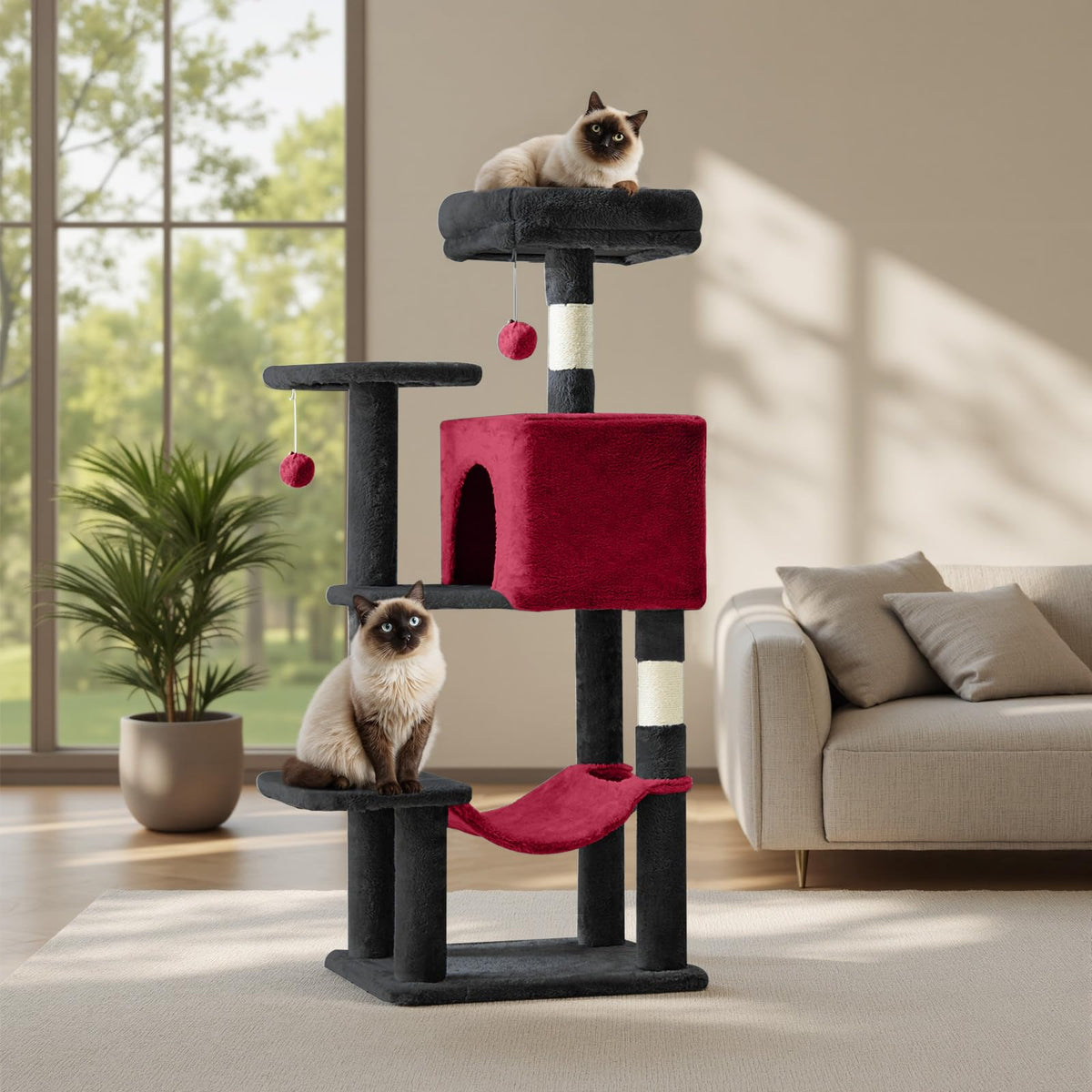 Sweetcrispy 44-inch cat tree base offers sturdy foundation for vertical play.