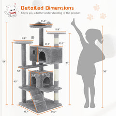 Sweetcrispy cat tree dangling-balls close-up shows playful bells inviting interactive play.